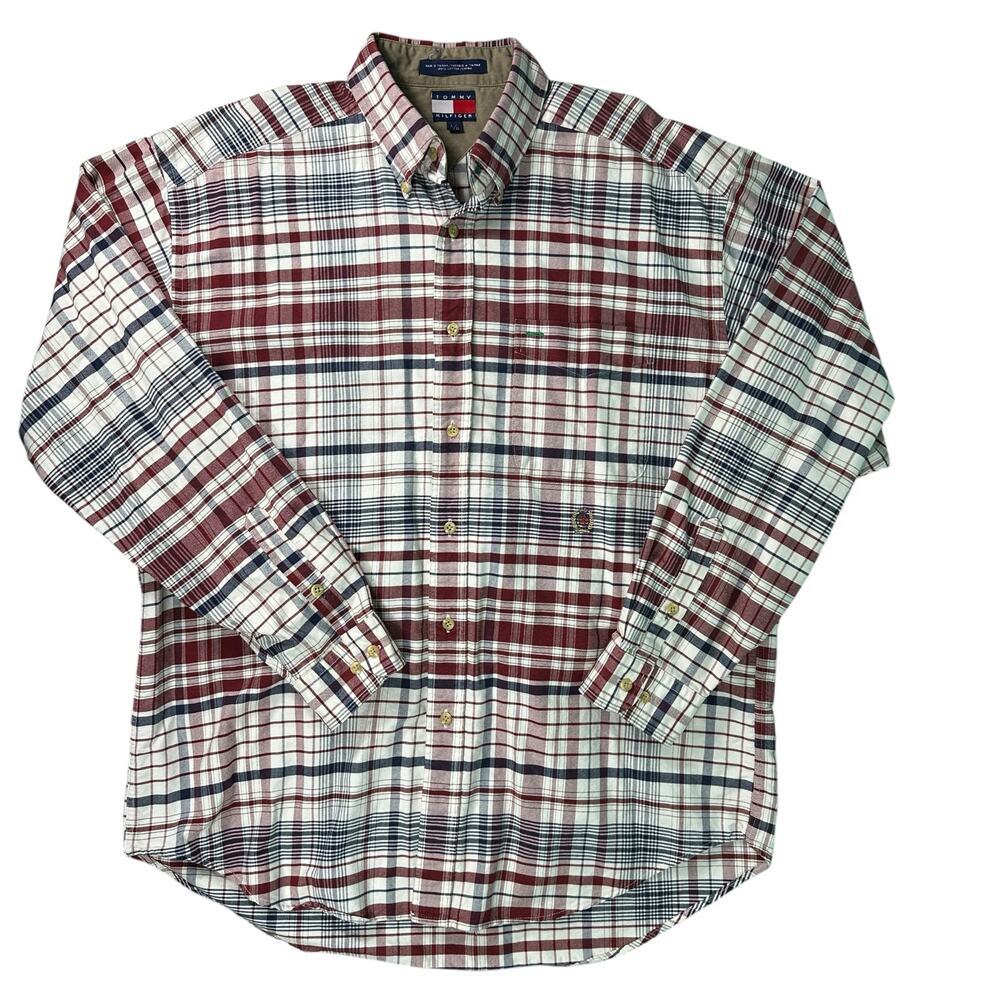 Vintage Tommy‎ Hilfiger Plaid Button Down Shirt 90s Mens  Lrg Embroidered Crest